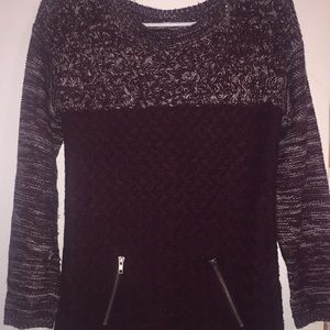 Maroon and White Sweater with Woven Detail